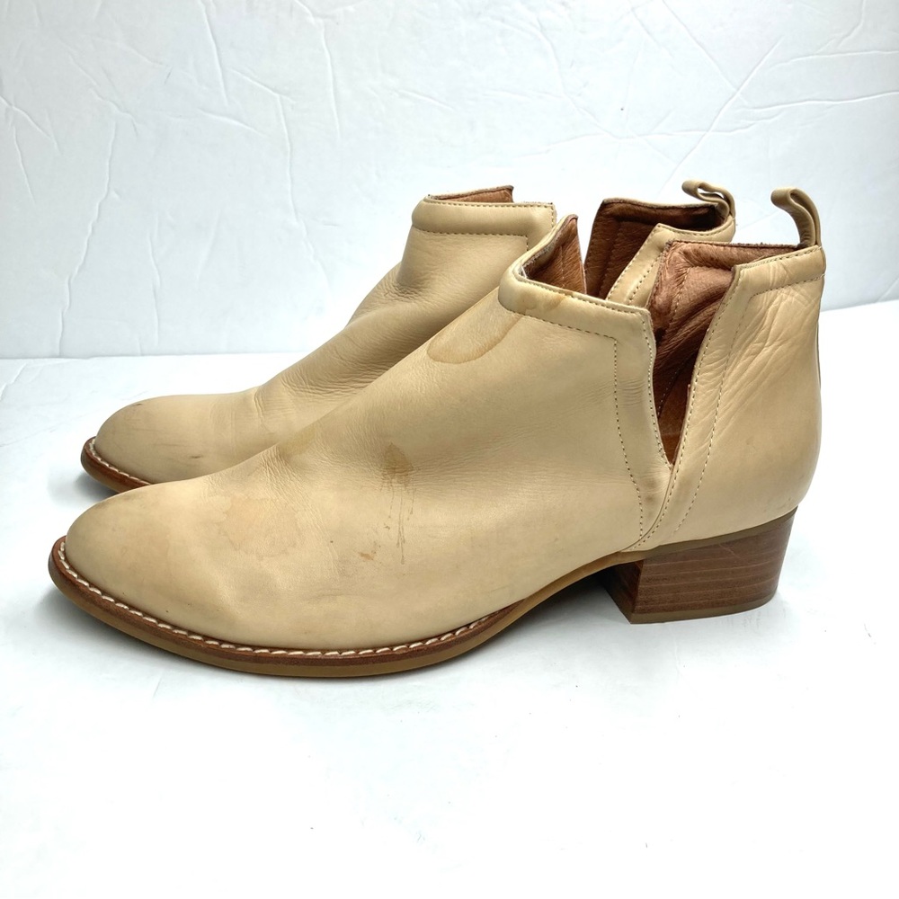 Jeffrey Campbell Womens Muskrat Cream Leather Ankle Booties 8 Cutout Pull Loop - Picture 5 of 16